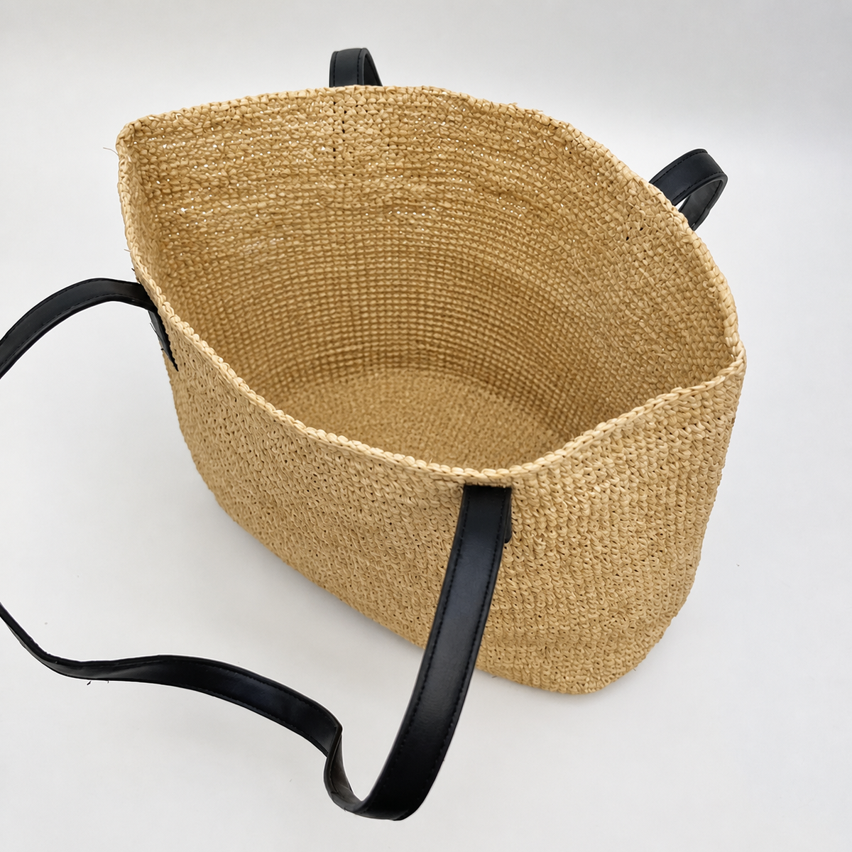 Willow Minimalist Raffia Shoulder Bag — interior and construction detail of Tiger Canada handwoven raffia bag