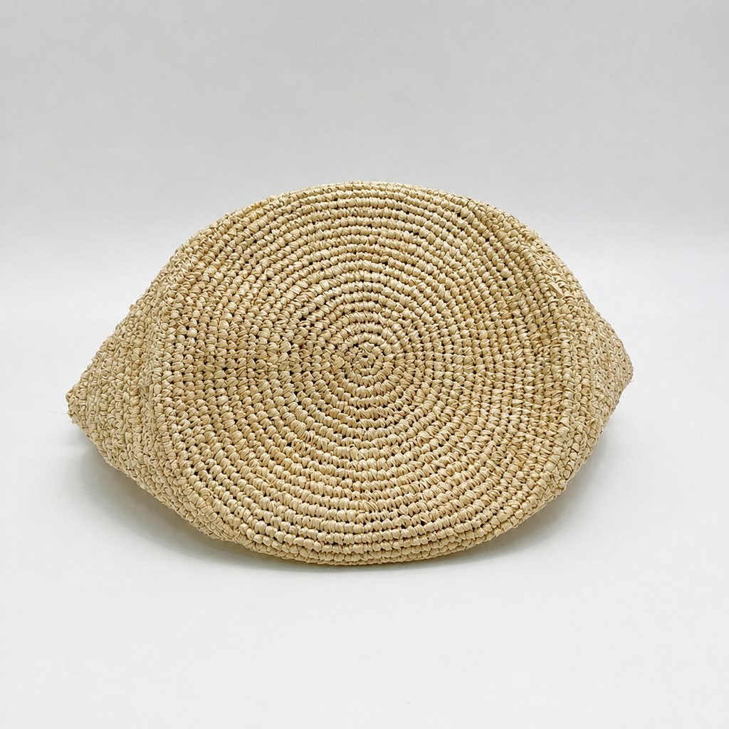 Aster Crochet Raffia Tote — interior and construction detail of Tiger Canada handwoven raffia bag