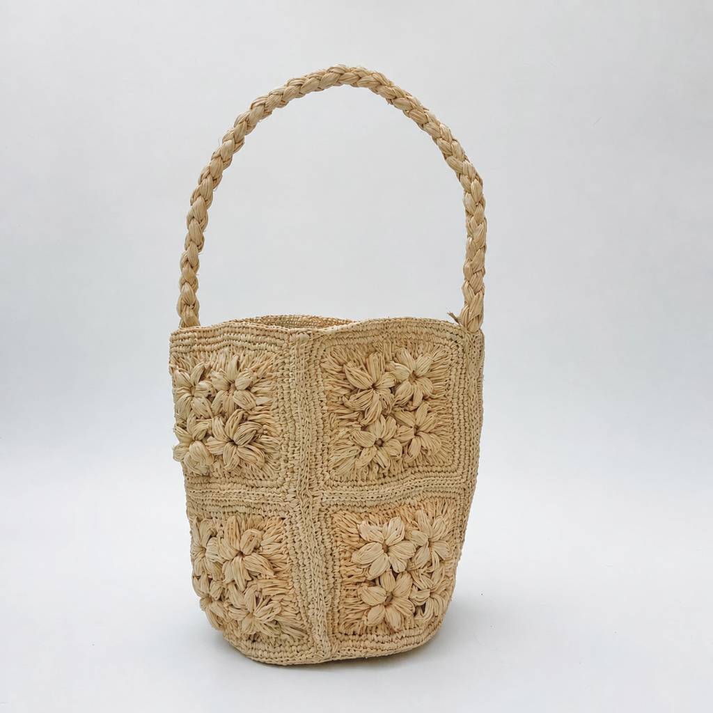 Fleur 3D Raffia Bucket Bag - Tiger Canada handwoven raffia bag
