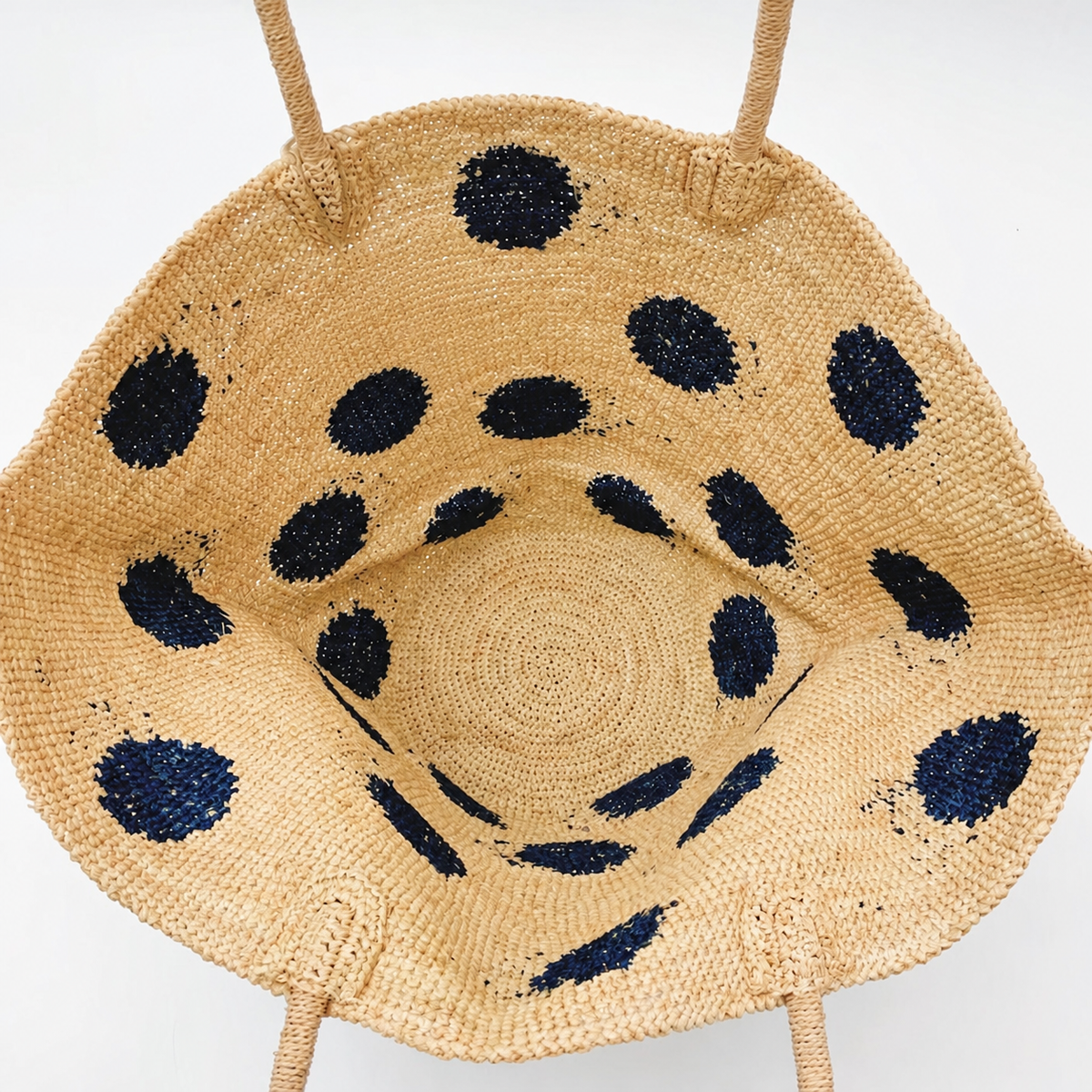 Dottie Crochet Raffia Tote — interior and construction detail of Tiger Canada handwoven raffia bag