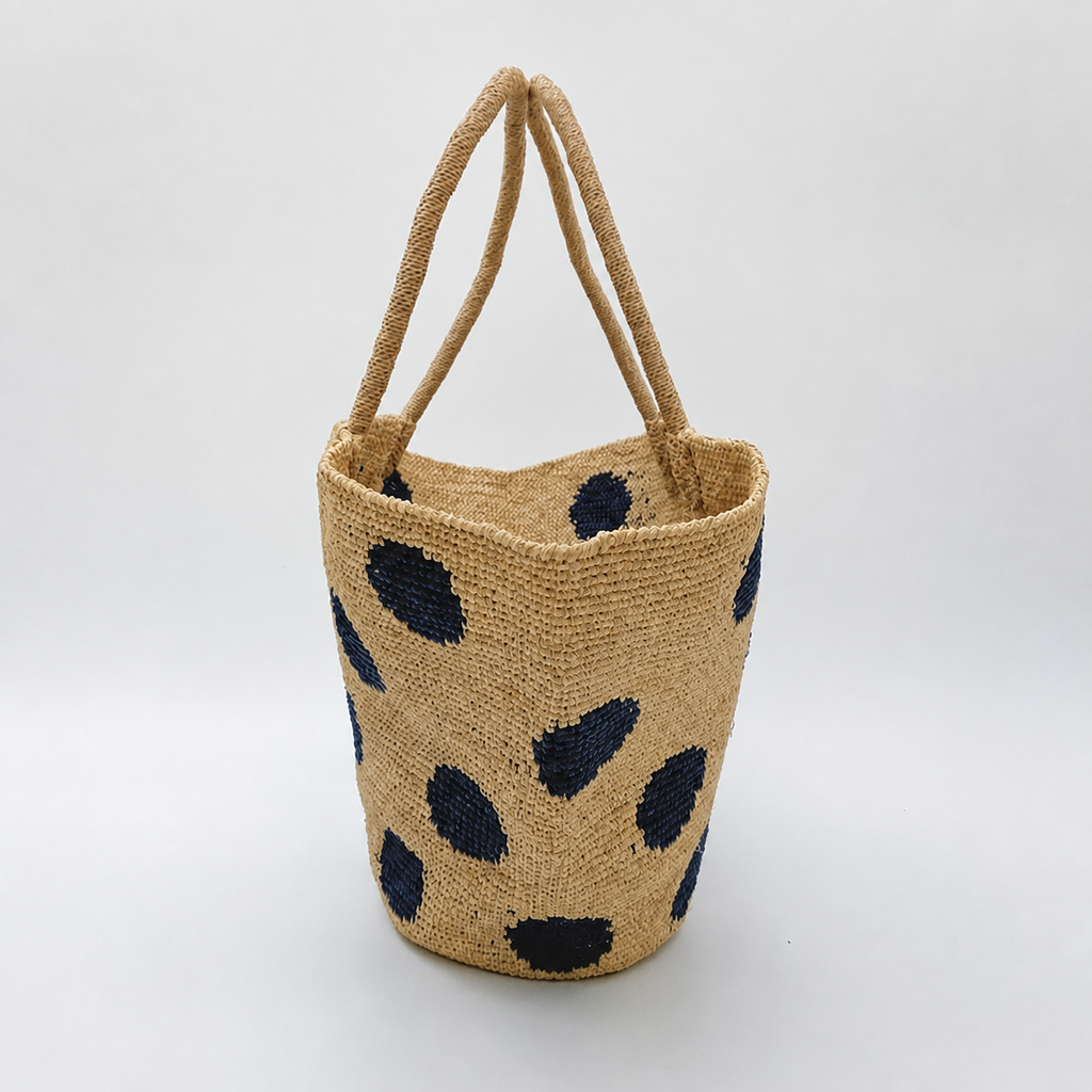 Dottie Crochet Raffia Tote — side view of Tiger Canada handwoven raffia bag