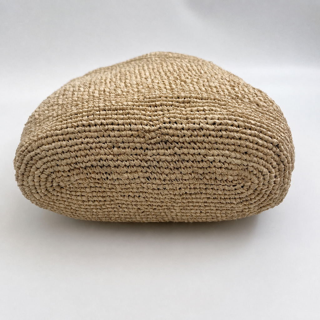 Nola Small Raffia Tote — interior and construction detail of Tiger Canada handwoven raffia bag