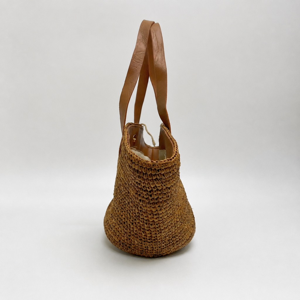Cove Mini Raffia Tote — side view of Tiger Canada handwoven raffia bag