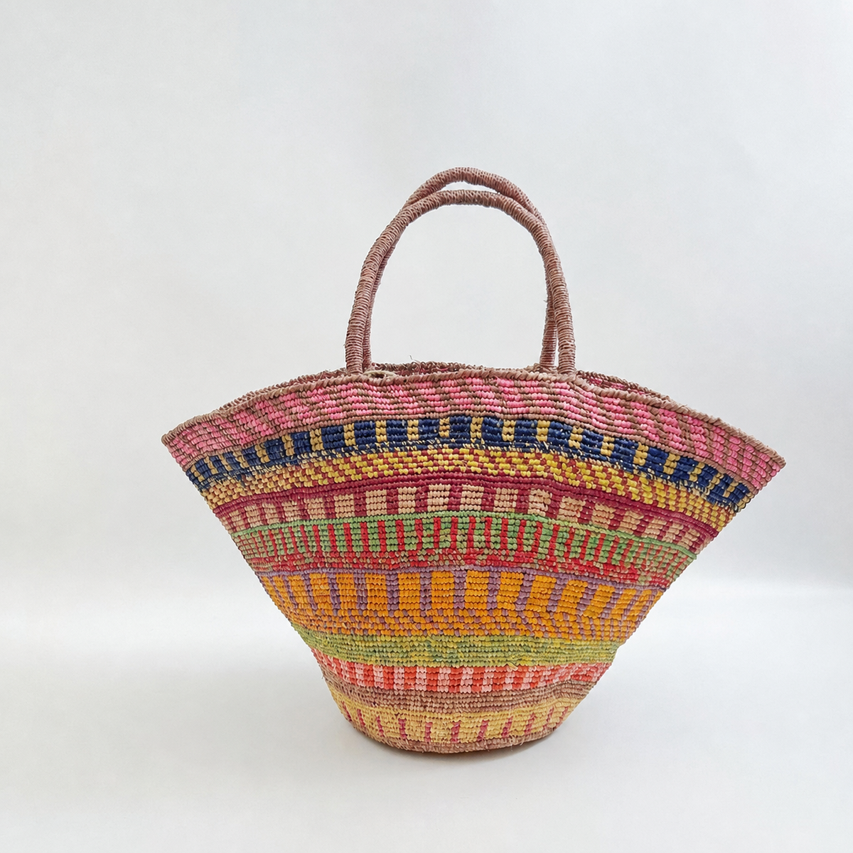 Sienna Patterned Raffia Tote - Tiger Canada handwoven raffia bag