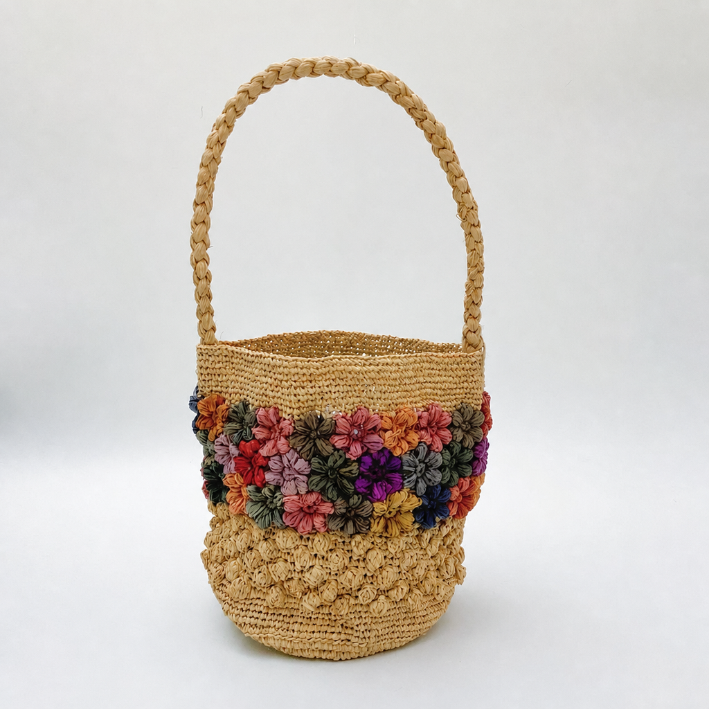 Petal Crochet Raffia Bucket Bag - Tiger Canada handwoven raffia bag