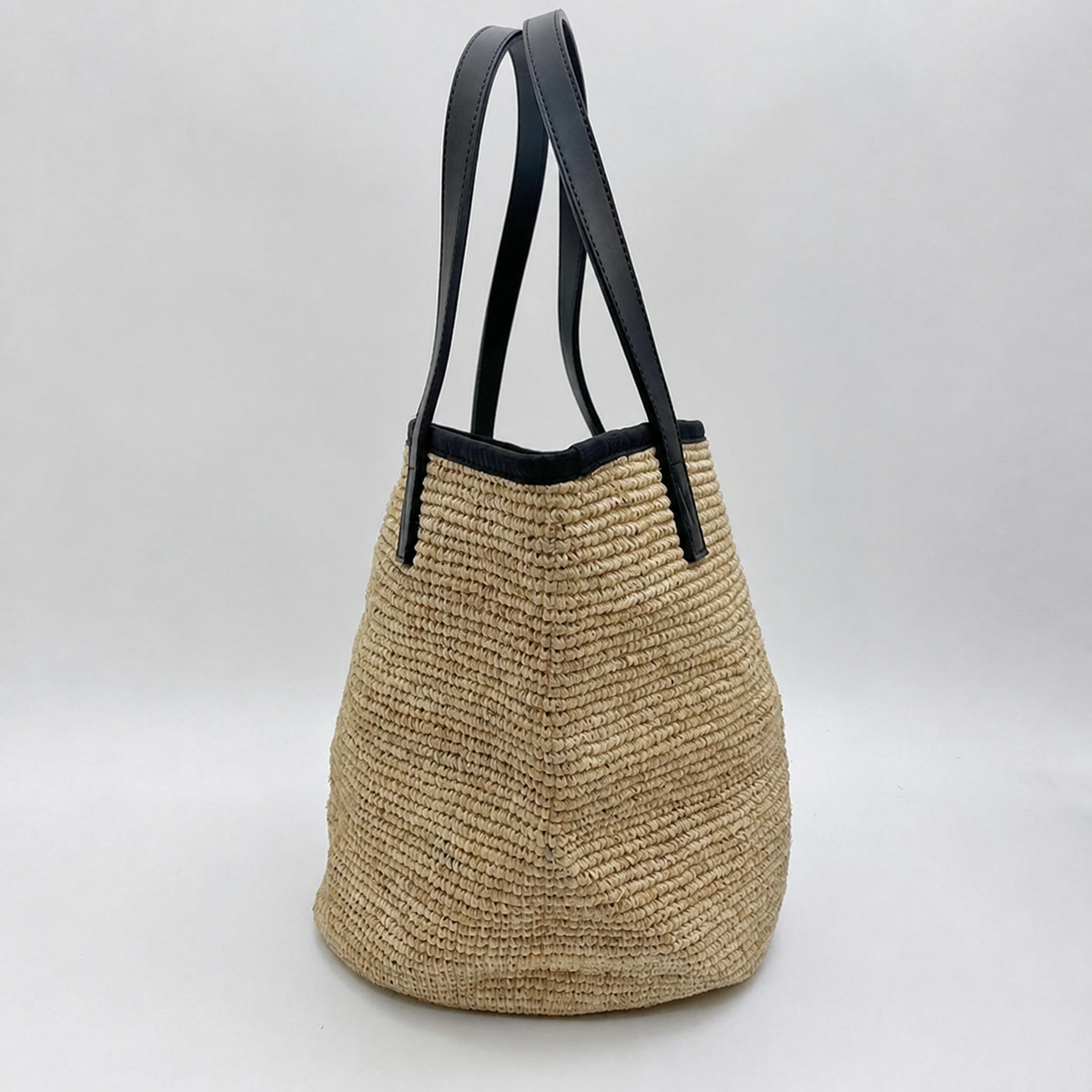 Shoreline Large Raffia Tote — side view of Tiger Canada handwoven raffia bag