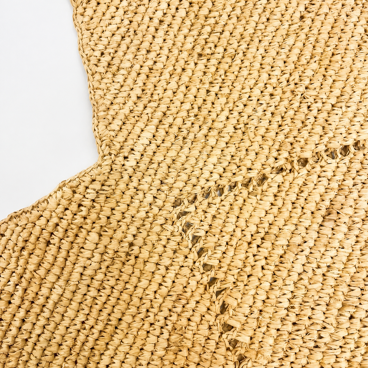 Trielle Raffia Shoulder Bag — interior and construction detail of Tiger Canada handwoven raffia bag