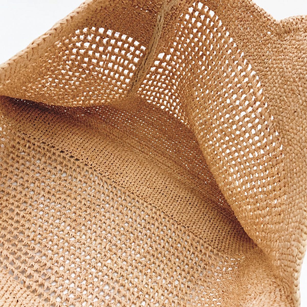 Riviera Boho Raffia Tote — interior and construction detail of Tiger Canada handwoven raffia bag