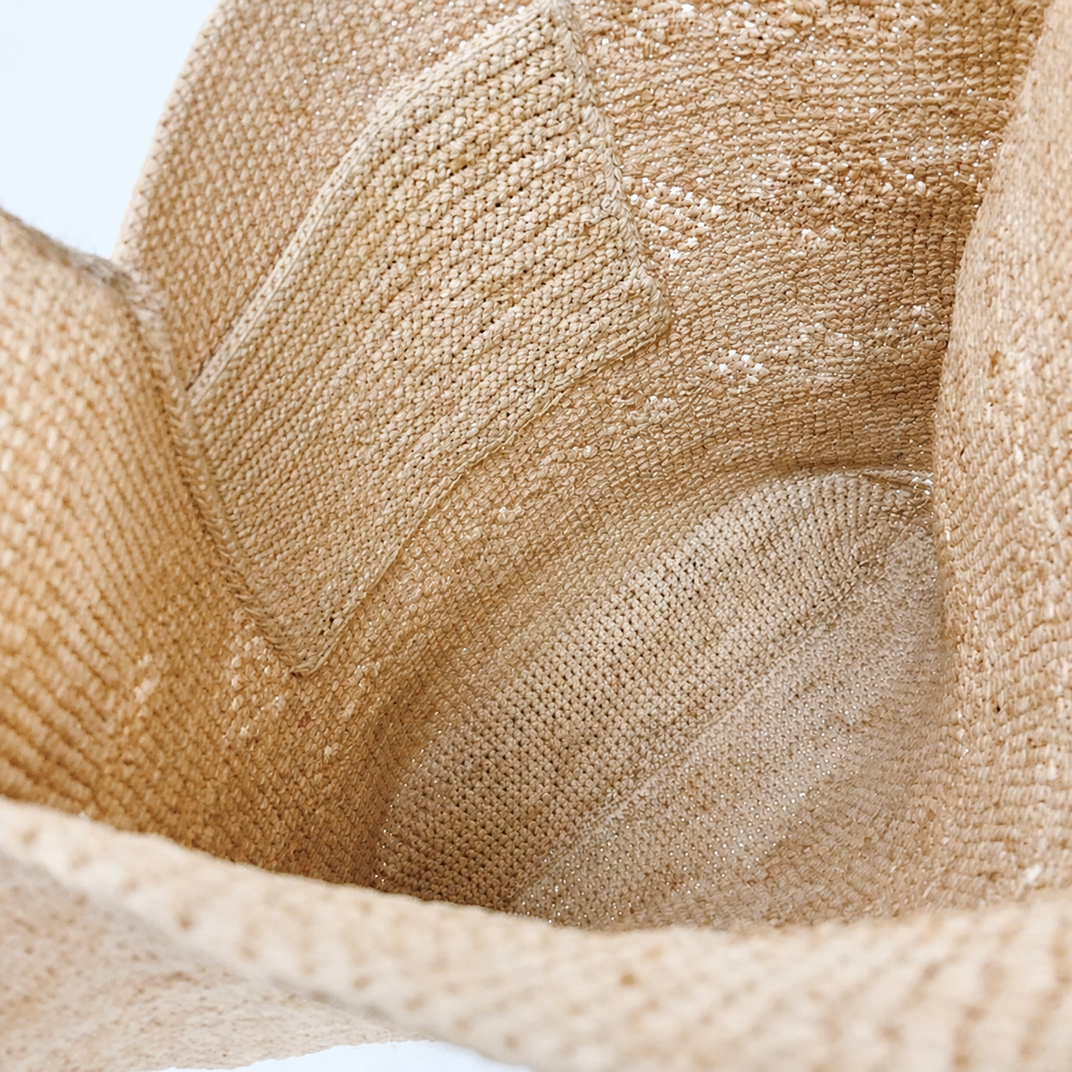 Coastline Raffia Beach Tote — interior and construction detail of Tiger Canada handwoven raffia bag