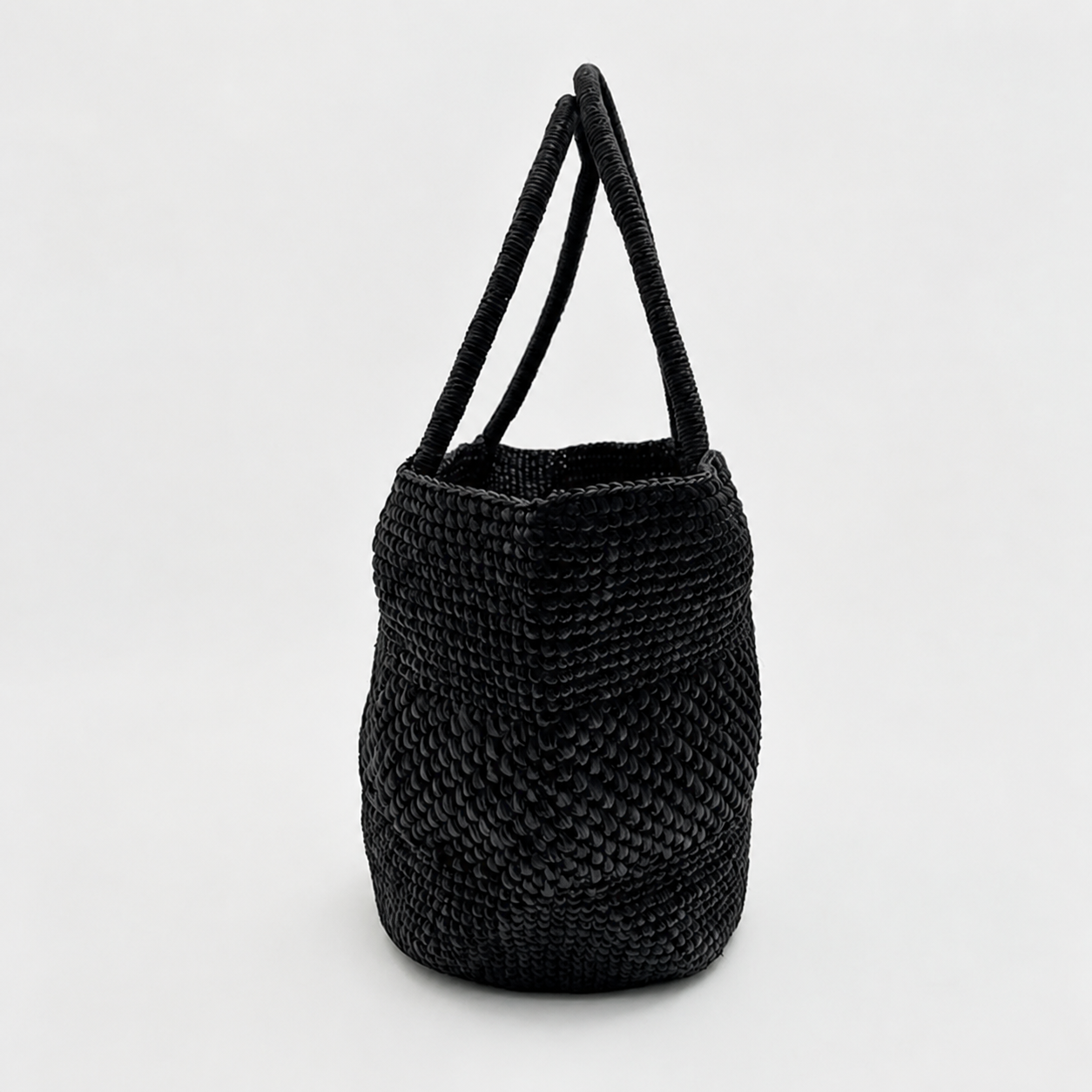 Luna Slouchy Crochet Raffia Tote — side view of Tiger Canada handwoven raffia bag