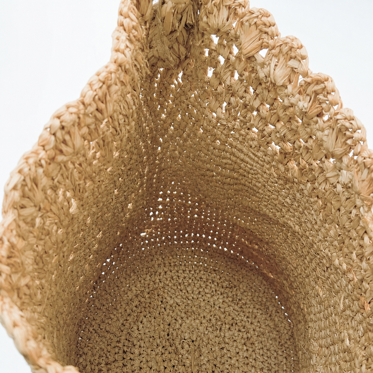 Celeste Raffia Bucket Bag — interior and construction detail of Tiger Canada handwoven raffia bag
