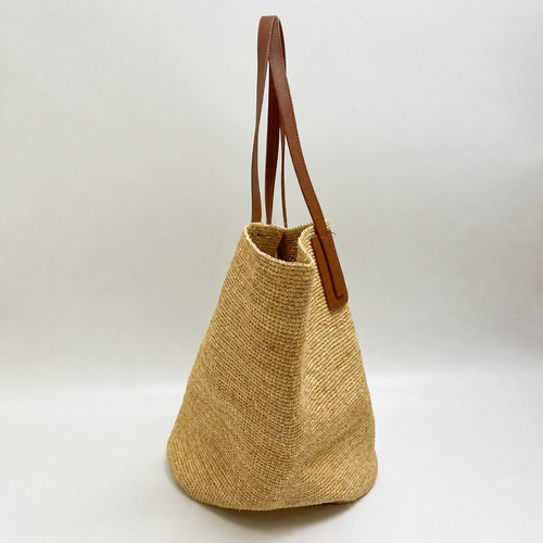 Atlas Large Commuter Raffia Tote — side view of Tiger Canada handwoven raffia bag
